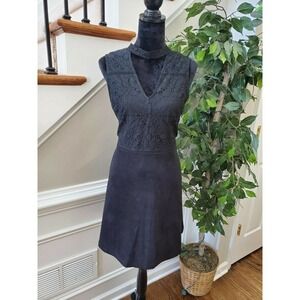 Ayla Women's Black Floral 100% Polyester V-Neck Sleeveless Knee Length Dress L